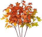 4Pcs Artificial Maple Leaves Branches 21.6in Fake Fall Leaves Stems Plants Outdoor Greenery for Home Kitchen Farmhouse Thanksgiving Table Centerpiece Fireplace Halloween Décor Orange by Phliofd