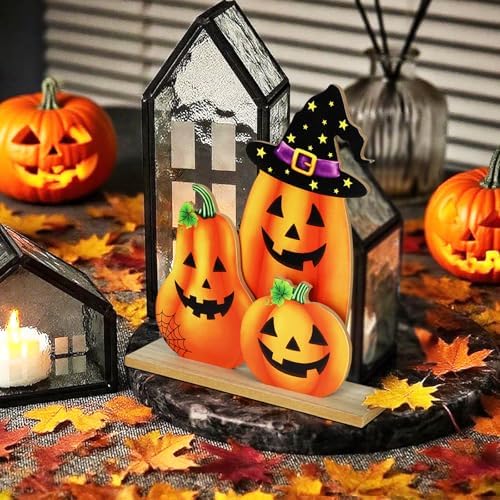 Halloween Decorations Indoor Wooden Pumpkin Halloween Decor Pumpkin Table Sign Centerpieces Standing Tabletop Decoration for Holiday Desk Tiered Tray Party Shelf Fall Autumn Decorations Farmhouse Home - Image 7