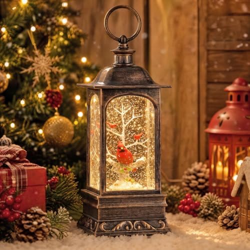 10.6 Inch Musical Cardinal Snow Globe Lantern, Lighted Christmas Snow Globe with Swirling Glitter Sequins, USB & Battery‑Operated, Festive Home Christmas Decoration for Tabletop Mantel Decor - Image 2