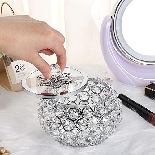 Hipiwe Crystal Jewelry Trinket Box with Glass Lid Silver Mirrored Treasure Box Decorative Jewelry Box Ring Earrings Necklace Storage Keepsake Box Gift for Women - Image 4