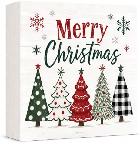 Christmas Decorations Plaid Tree Merry Christmas Wood Box Sign by GUDIO
