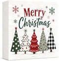 Christmas Decorations Plaid Tree Merry Christmas Wood Box Sign by GUDIO