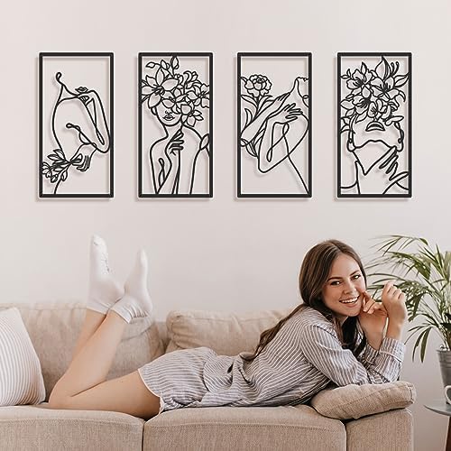 Bakovity Black Metal Wall Art, Abstract Minimalist Floral Woman Wall Decor - Image 6