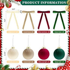 51 Pcs Christmas Velvet Ornaments 15 Pcs Christmas Tree Decor Balls 3.14" 36 Pcs Velvet Vintage Ribbon Bows 5/8" Wide 6 * 8" for Xmas Tree Hanging Decorations Home Indoor Decor (Four Colors) - Image 2