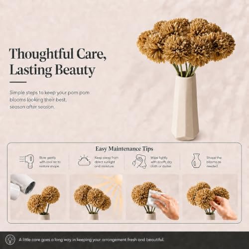 Mandy's 12pcs Artificial Light Brown Ball Chrysanthemum Flowers - Image 6