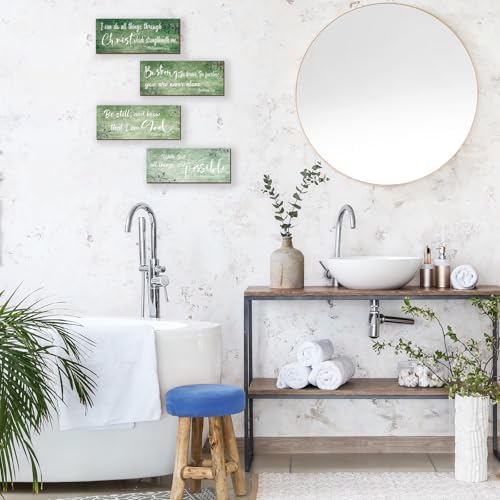 ZONWUTHY 4 Pieces Bible Verses Wall Decor Green Bathroom Decor Christian Signs Religious for Home Motivational Prayer Wall Art for Living Room Office Bedroom Bathroom(Green,10x4) - Image 3