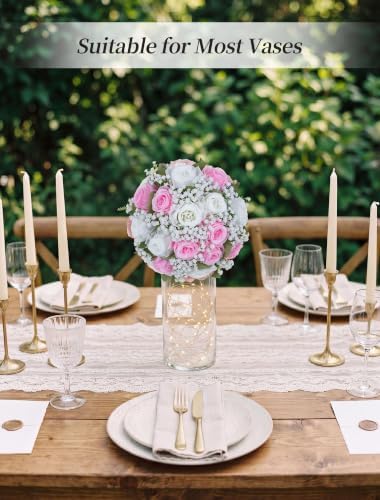 BLOSMON Fake Flowers Ball Centerpieces: 2 Pcs, Pink White Rose Babys Breath - Image 4