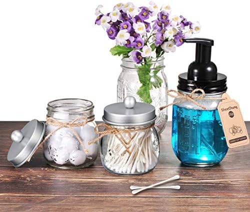 SheeChung 2 Pack Glass Mason Jar Qtip Holder Dispenser,Frosted Silver Lids - Image 5