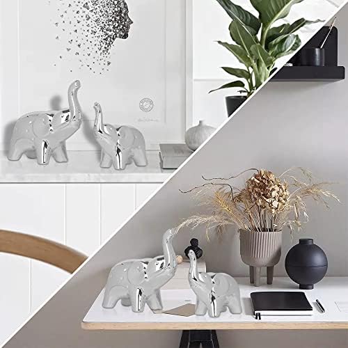 A Pair Elephant Statue Home Decor,Modern Style Figurines,Sculpture for ​Office Desktop Bookshelf Living Room (Silver) - Image 5