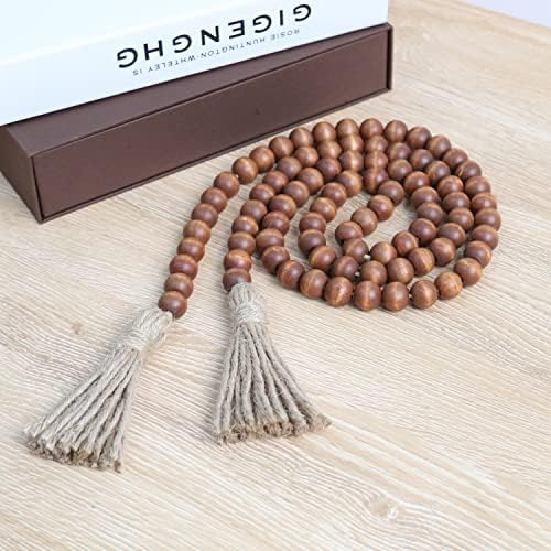 RAMIRABI 58in Wood Bead Garland, Farmhouse Rustic Country Decor, Brown - Image 4