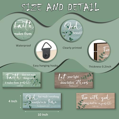 4 Pieces Christian Bible Verses Wall Decor Wooden Religious Art Green Sage Bathroom Decor Religious Gifts for Women Office Home Bedroom Bathroom Living Room(Fresh 10x4 Inches) - Image 2