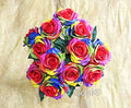 Ooki 12 Long Stem Artificial Silk Rainbow Rose Flower Bush Bouquet for DIY Any Arrangement Home Decor Wedding Party Celebration by Ooki