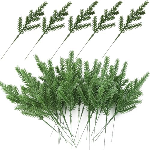 TIHOOD 62PCS Artificial Pine Needles Branches Garland-6.7x2.0 Inch Green Plants Pine Needles,Fake Greenery Pine Picks for DIY Garland Wreath Christmas Embellishing and Home Garden Decoration by Tihood