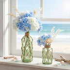 Chuangdi Set of 2 Coastal Glass Flower Vase with Boho Rope, Green - Image 5
