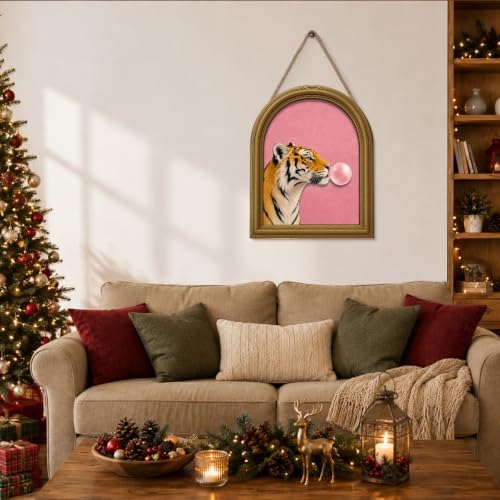 Whimsical Tiger Bubble Gum Pink Wall Art Sign Funky Table Decor - Image 6