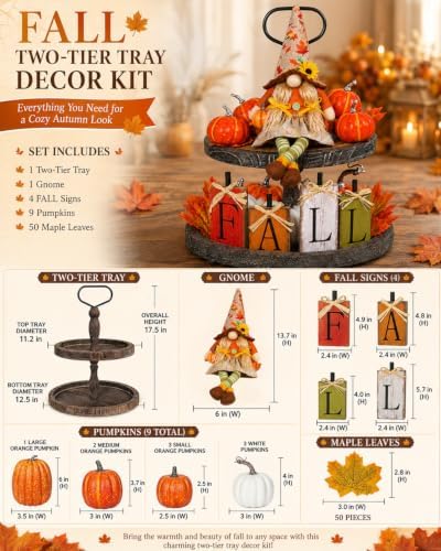 Fall Decor Tiered Tray Set of 65, Rustic Farmhouse Centerpieces for Tables - Image 2
