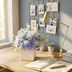 TKAS Fake Flowers Arrangement in Ceramic Vase, Artificial Faux Silk Hydrangea, Small Realistic Dried-Style Floral Centerpiece for Dining Table, Wedding Party Home Decoration (Blue) - Image 3