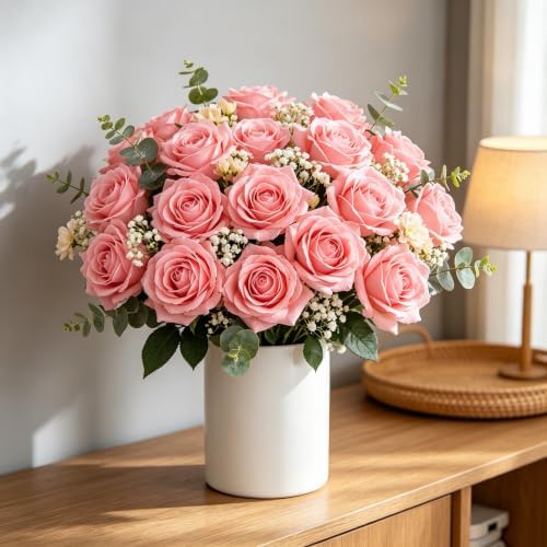 Kimura's Cabin 12pcs Real Touch Rose Artificial Flowers Long Stem,Dark Pink - Image 3