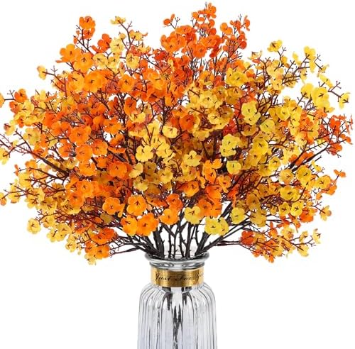 8Pcs Artificial Fall Flowers Real Touch Flowers Decorations,Orange Yellow by HIAGROW