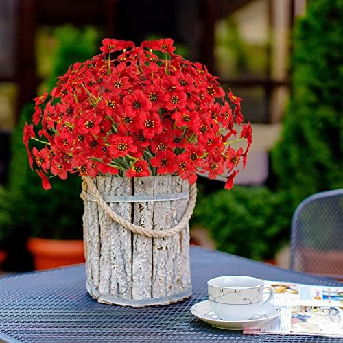Outdoor Artificial Fake Flowers,24 Bundles UV Resistant Faux Outdoor Plastic Flower Plants for Outside Indoor Decorations(Red) - Image 6