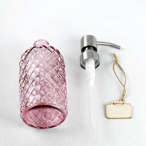 16 oz Soap Dispenser with 304 Rustproof Stainless Steel Pump, Kitchen, Bathroom Refillable Glass Liquid Soap Dispenser for Hand Soap, Soap, Lotion. (Pink-2pack) - Image 5