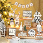 Shellwei 20 Pcs Neutral Christmas Tiered Tray Decor, Winter Farmhouse Signs - Image 4