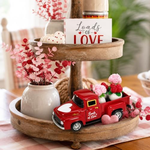 Valentine's Day Red Truck Decor with 4 Mini Rose Flower Pots, 4.9 Inch Vintage Metal Pickup Truck, Romantic Farmhouse Tabletop Centerpiece for Home Office Shelf Mantel, Valentine's Gift for Her - Image 4
