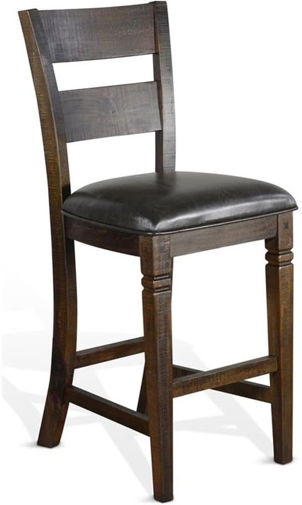 Pemberly Row Set of 3 Wood Bar Unit and 2 Ladderback Barstool in Dark Brown - Image 4