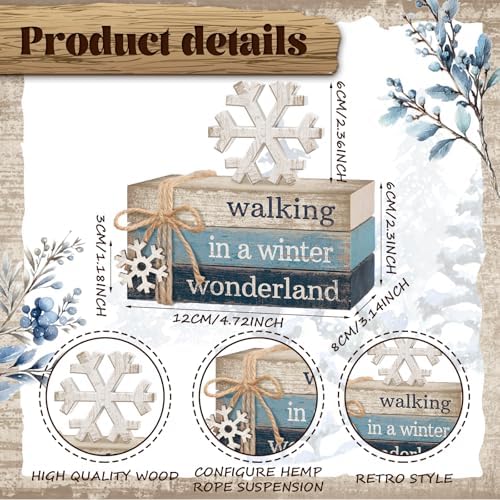 4 Pcs Winter Table Decorations, Mini Wooden Book Signs - Image 2