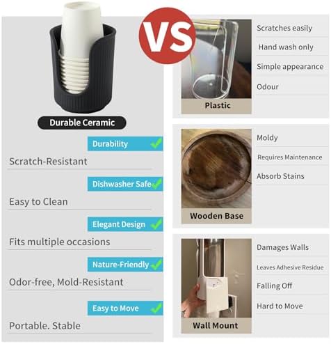 Dobbyby Ceramic Bathroom Cup Dispenser with Stylish Vertical Stripes - Disposable Mouthwash Cup Holder Holds 3-4oz Paper Cups for Rinsing Cups on Bathroom Vanity Countertops (Matte Black) - Image 2