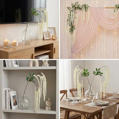 2Pcs Amaranthus Artificial Flower, 43" Faux Hanging Amaranthus Silk Cascading Floral Stems for Wedding Bouquet, Home Vase Decor, Bendable Stems Fake Hanging Plants (Beige) - Image 3
