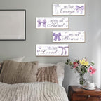 4 Pcs Purple Bow Wall Decor, Light Purple Coquete Room Decor for Teen Girls, Inspirational Positive Affirmations Wall Wooden Hanging Sign Bathroom Art - Image 3