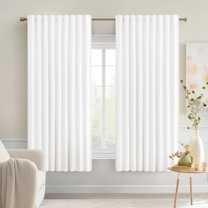 MIULEE Pure White Back Tab Blackout Curtains 52x63 Inches Long 2 Panels Set | by MIULEE