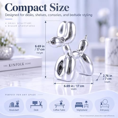 Silver Balloon Dog Decor - Animal, Shelf, Preppy Room, Cute Statue, Modern Sculpture, Gold Decorations, Small Figurines - Image 3