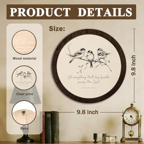 CFFJLHN Vintage Christian Bird Wall Art Decor, Bird Pictures Wall Decor Neutral Bible Verses Religious Scripture Round Hanging Wall Decorfor Home Bedroom Living Room Bathroom, 10x10 Inch - Image 7