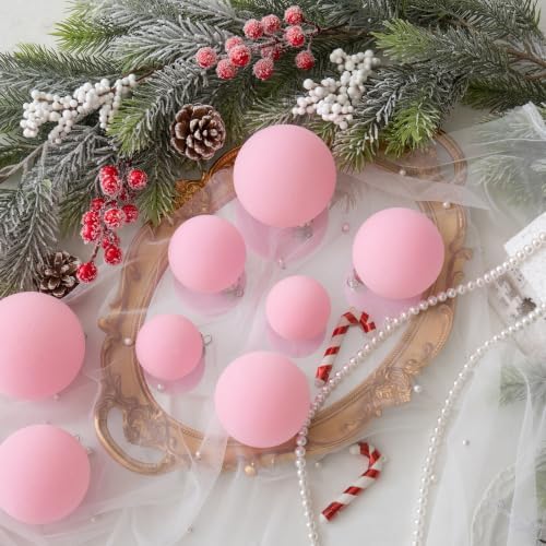 46Pcs Velvet Christmas Ball Ornaments Set - Flocked Shatterproof Christmas Tree Decorations Classic Hanging Ornaments with Rope for Xmas Wreath Holiday Home Decor (Multi-Size, Pink) - Image 3