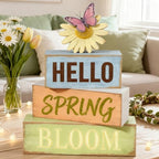 Spring Decoration Wooden Tiered Tray Decor – Rustic Hello Spring Bloom Stacked Block Sign with Butterfly Daisy Topper – Farmhouse Tabletop Spring Decor for Living Room Shelf Kitchen Coffee Bar Seasonal Home Display - Image 2