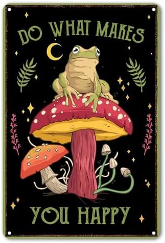 Funny Frog Mushroom Decor Metal Sign: Cute Cottagecore & Forest Decor for Bathroom, Kitchen, Bedroom, and Home (3029) by CrazySign
