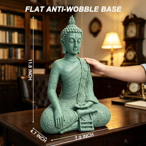 Resin Cyan Sitting Buddha, Buddhism Style Decor and Zen Shelf Aesthetic - Image 3