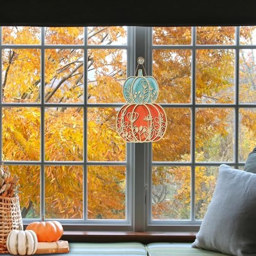 Fall Thanksgiving Pumpkin Front Door Sign, Autumn Flower Wood - Image 5