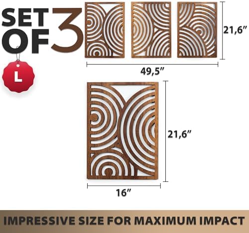 qmmp Modern Wooden Wall Sculptures - Set of 3 - Home Decor Accent - Large Wall Art for Living Room, Bedroom, Office - Easy Installation (Walnut, Large - Orbit) - Image 4