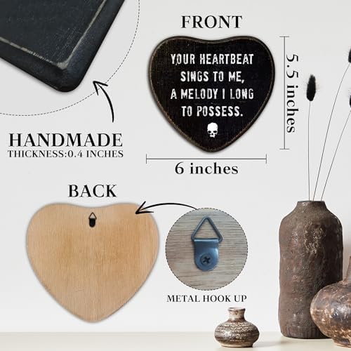 Gothic Wall Decor，Your Heartbeat Sings To Me，Black Heart Wooden Wall Art - Image 2