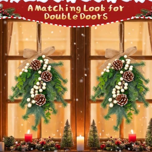 2pcs Christmas Door Swags White Berry Artificial Greenery Decor - Image 6