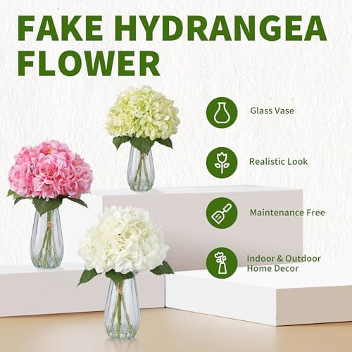 Garvee Artificial White Hydrangea Flowers Arrangement with Vase, 6 PCS Silk Hydrangea Bouquet Centerpiece with Faux Water, Realistic Fake Flowers for Table Centerpiece, Home, Office, Wedding Decor - Image 4