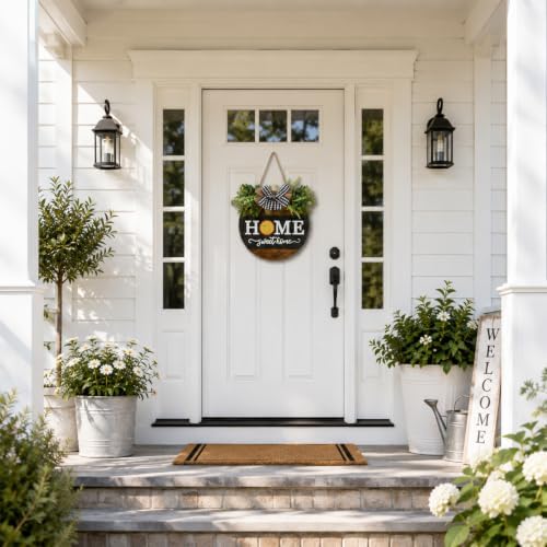 Interchangeable Welcome Sign for Front Door with 4 Seasonal Wreath and 14 Changeable Icons, Home Sweet Home for Spring Summer Fall Winter All Seasons Holiday, Rustic Round Wood Wreath Door Decoration - Image 7