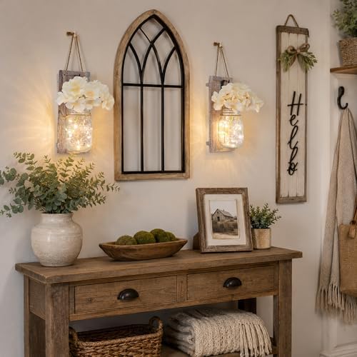 Rustic Mason Jar Sconces Wall Decor, Rustic Brown, Set of 2 - Image 5