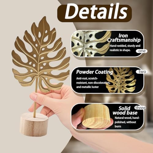 Gold Leaf Home Decor Set - Metal Leaves Statues, Modern Artistic Sculptures for Living Room, Office, Shelf & Home Decorative, Handmade 3D Botanical Accents - Image 6