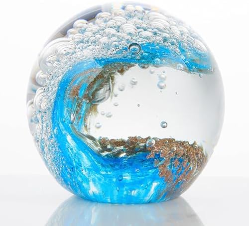 Qianwei Ocean Waves Hand Blown Glass Decor Crystal Ball Sea Figurines Gifts by QianweiCrystal