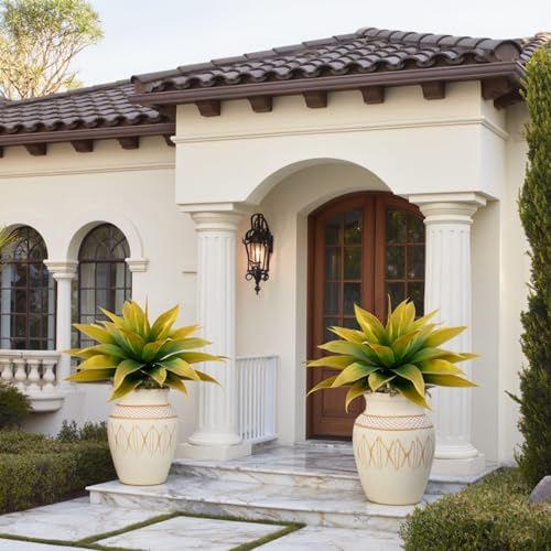 Artificial Agave Plants Outdoors, 28", 2-Pack, Yellow Fake Greenery - Image 5