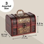 Juvale Wooden Treasure Chest Set - 3 Nesting Boxes, Brown Floral - Decorative Storage & Jewelry Box with Hinged Lid, Vintage Antique Decor - Image 3
